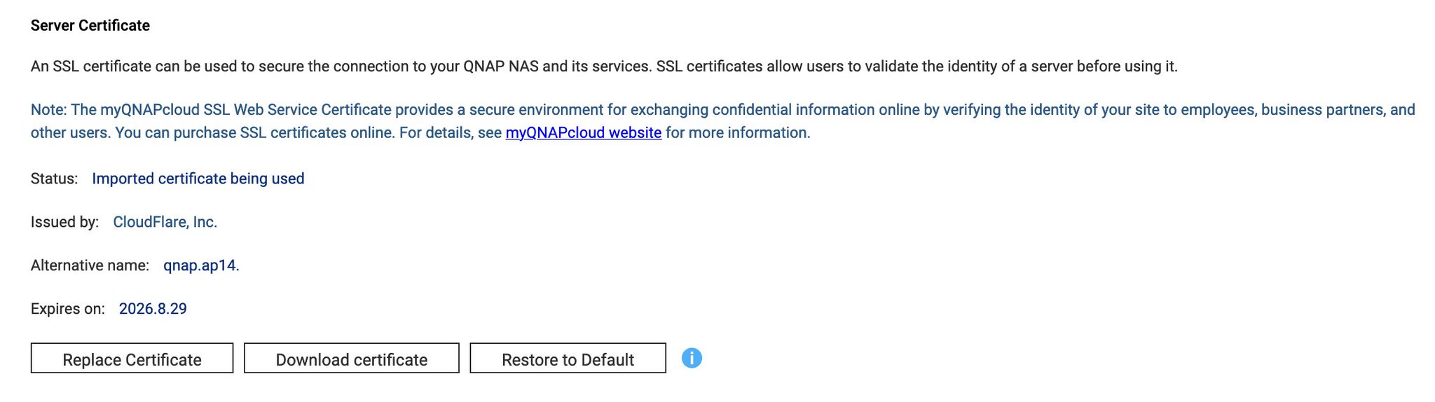 QNAP server Certificate