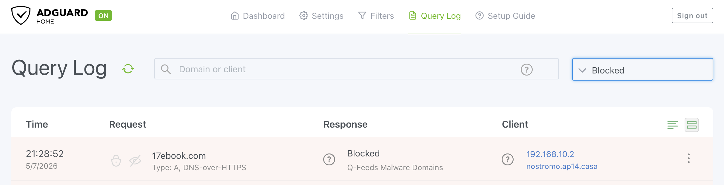 Adguard Query Log